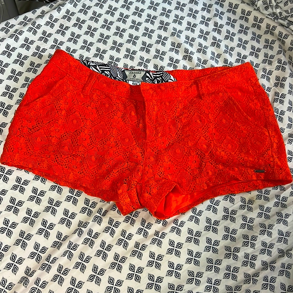 Bright Orange volcom Lace shorts size 9